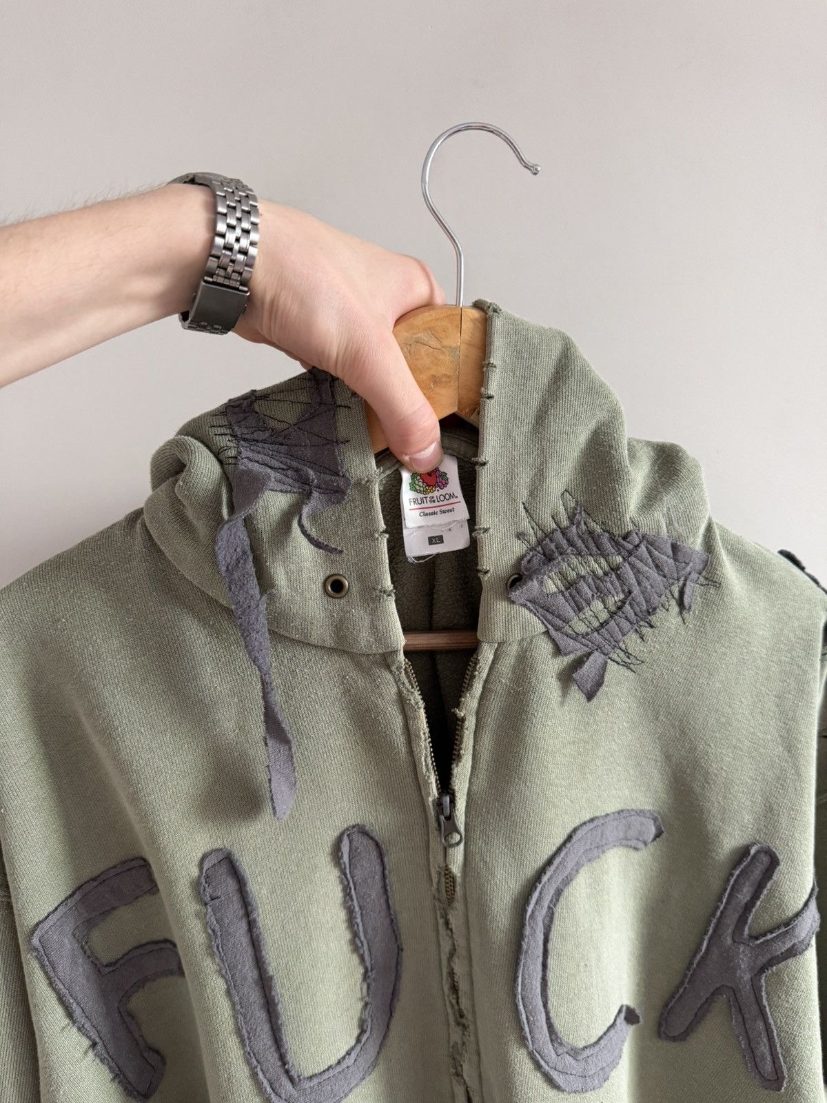 Vintage Custom Distressed Zip Hoodie “FUCK” Fruit of the Loom Base Size US L / EU 52-54 / 3 - 7 Thumbnail