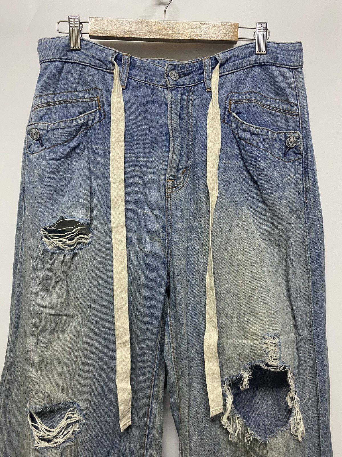 Hysteric Glamour × Japanese Brand RNA İnç. Jeans Distressed Overall Denim Wide Leg Loose Pants Size 32" / US 10 / IT 46 - 5 Thumbnail
