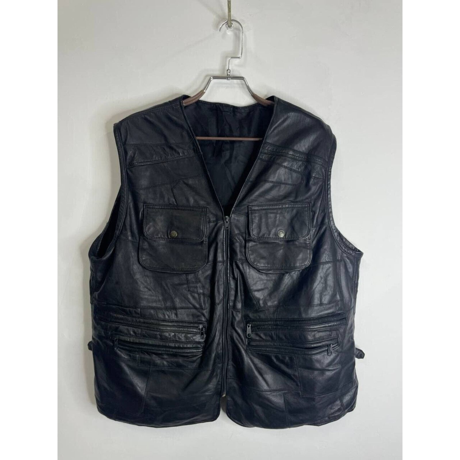 Vintage Vintage Black Leather Utility Biker Vest Multi-Pocket XL Size US XL / EU 56 / 4 - 1 Thumbnail