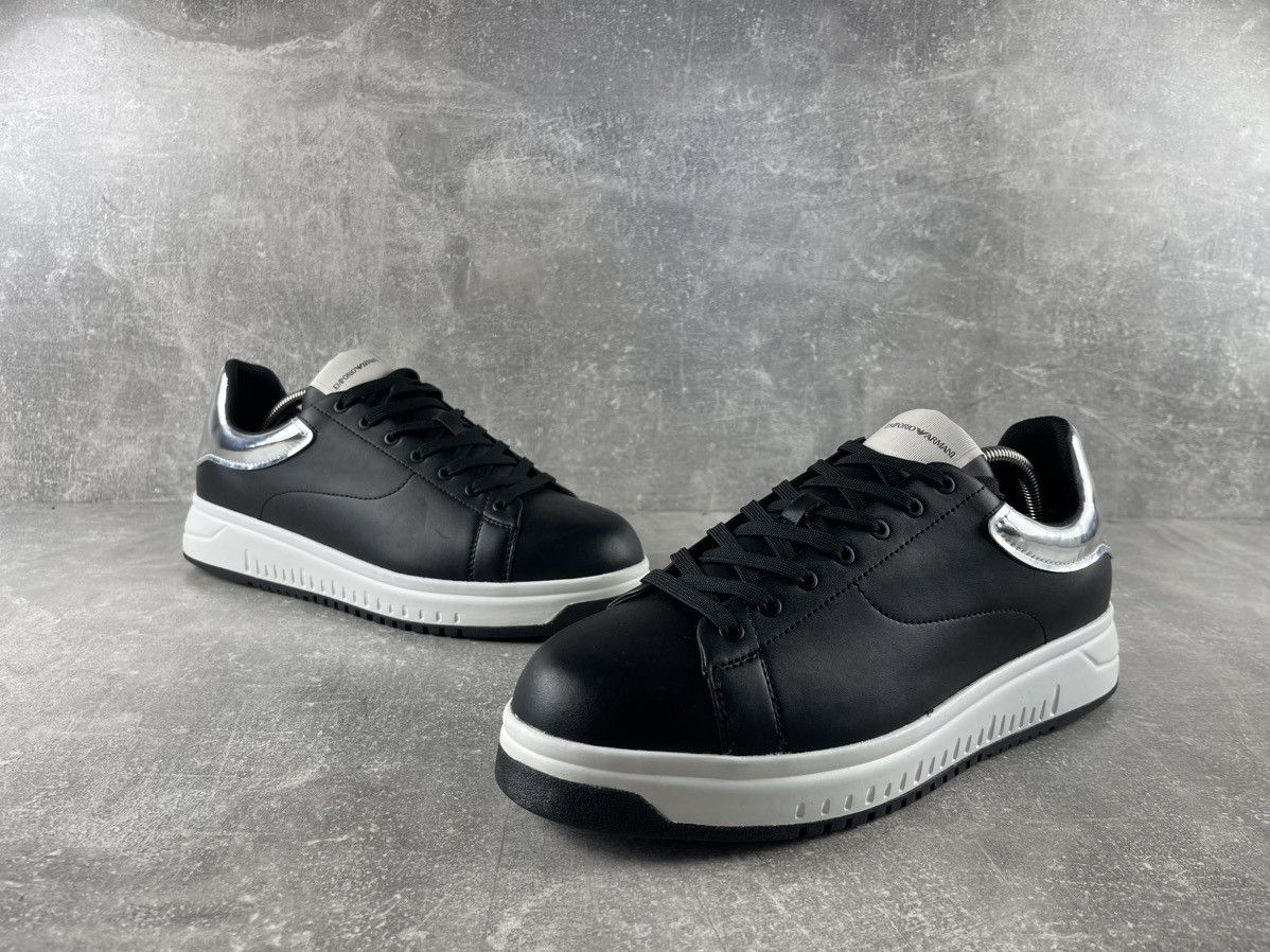 Emporio Armani Emporio Armani NWB Leather Sneakers Black Silver 2019-20 Size US 12 / EU 45 - 5 Thumbnail