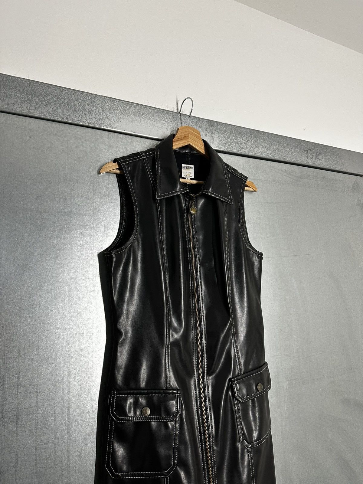 Moschino Moschino Vegan Leather Mini Dress Size XL / US 12-14 / IT 48-50 - 2 Thumbnail