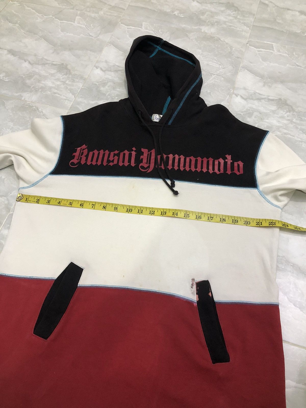 Kansai Yamamoto Vintage 90s Kansai Yamamoto Spellout Cut & Sew Hoodie Size US L / EU 52-54 / 3 - 15 Thumbnail