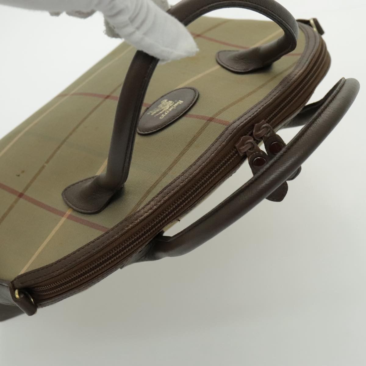 Burberry Nova Check Hand Bag Canvas Leather Brown Gold