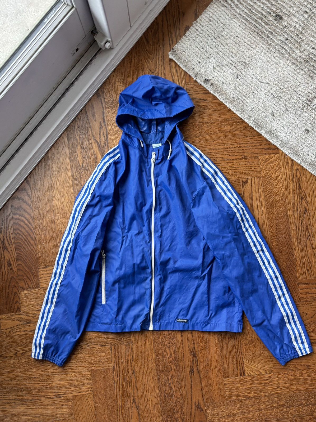 Adidas × Vintage Vintage Adidas Windbreaker Ventex Hooded 3 Stripe Track Jack Size US S / EU 44-46 / 1 - 2 Thumbnail