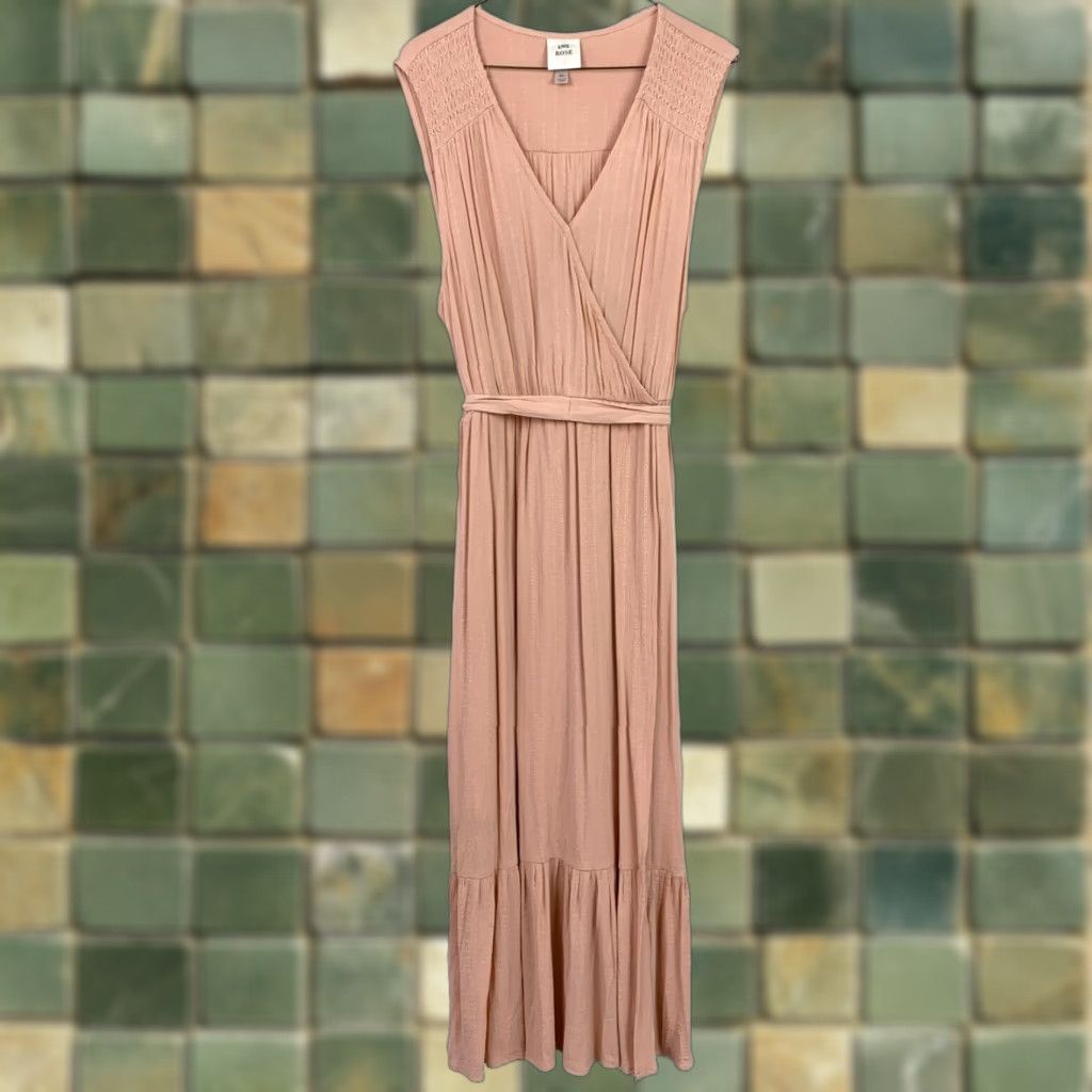 Vintage Knox Rose Maxi Dress Womens XL Peach V-Neck Smocked Faux Wrap Sleeveless Sundress Tank Dress, Light Wash Wear, Spring Summer, Regular Size XL / US 12-14 / IT 48-50 - 1 Thumbnail