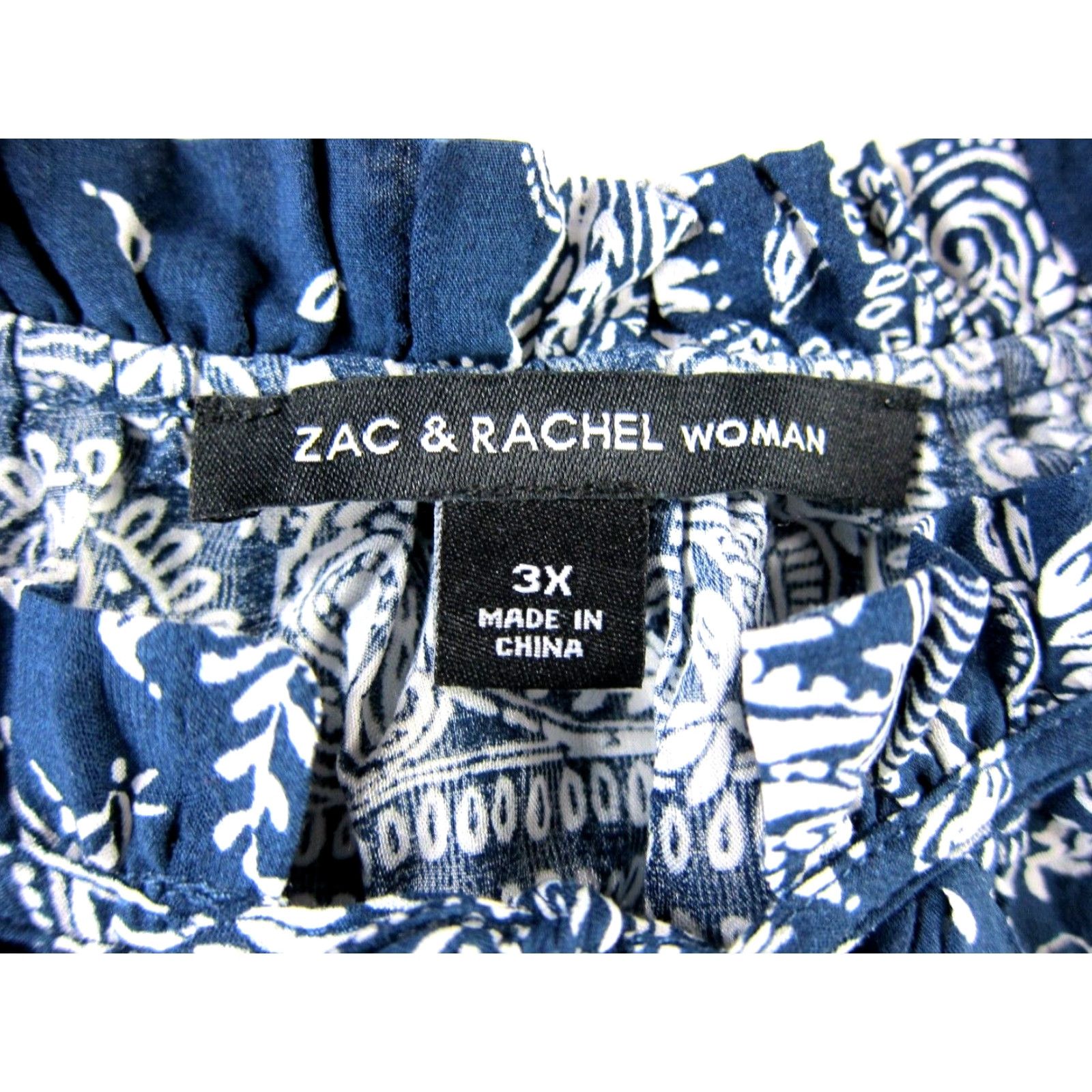Vintage NWT Zac & Rachel Blue White Floral Paisley Cap Sleeve Tunic Peasant Blouse 3X Size XXL / US 16-18 / IT 52-54 - 4 Thumbnail