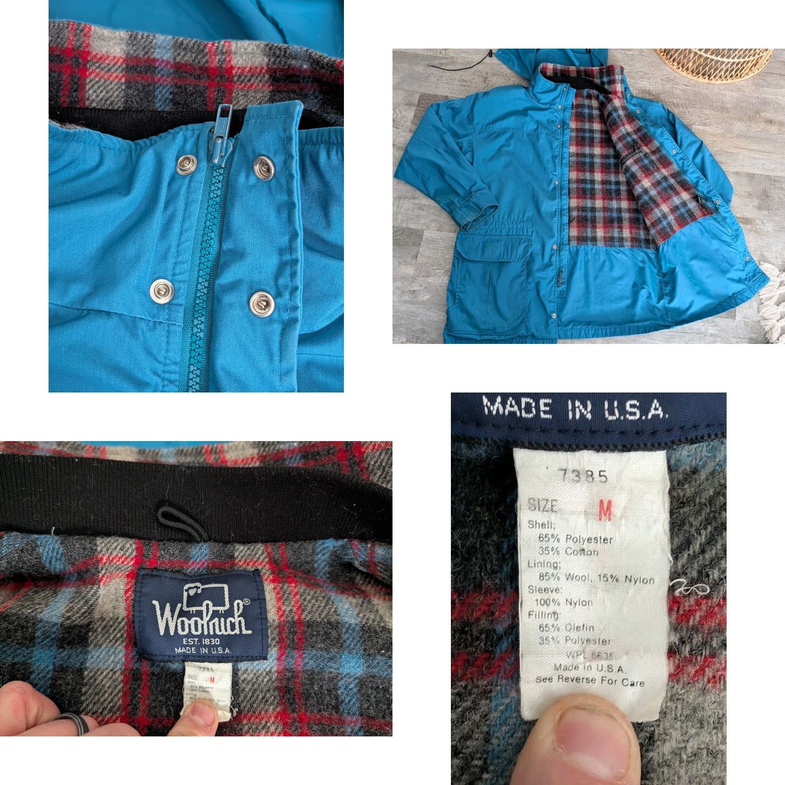 Vintage Vtg Woolrich Jacket Womens Sz M Wool Lined Coat Chore Wind Rain USA Made Teal Size M / US 6-8 / IT 42-44 - 8 Thumbnail