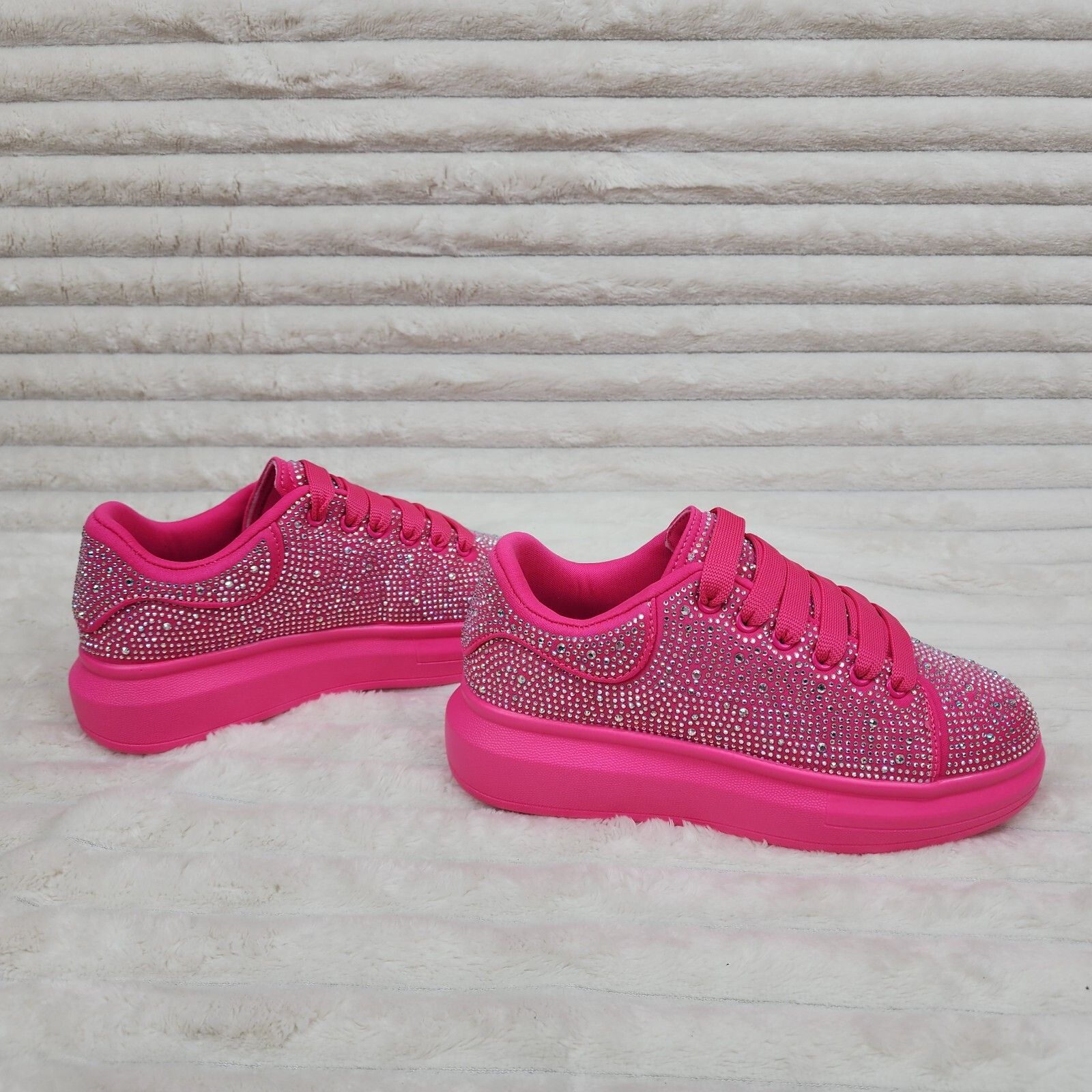Other Cush Baby Bright Pink Fuchsia Rhinestone Sneakers Tennis Sho Size US 6 / IT 36 - 3 Thumbnail