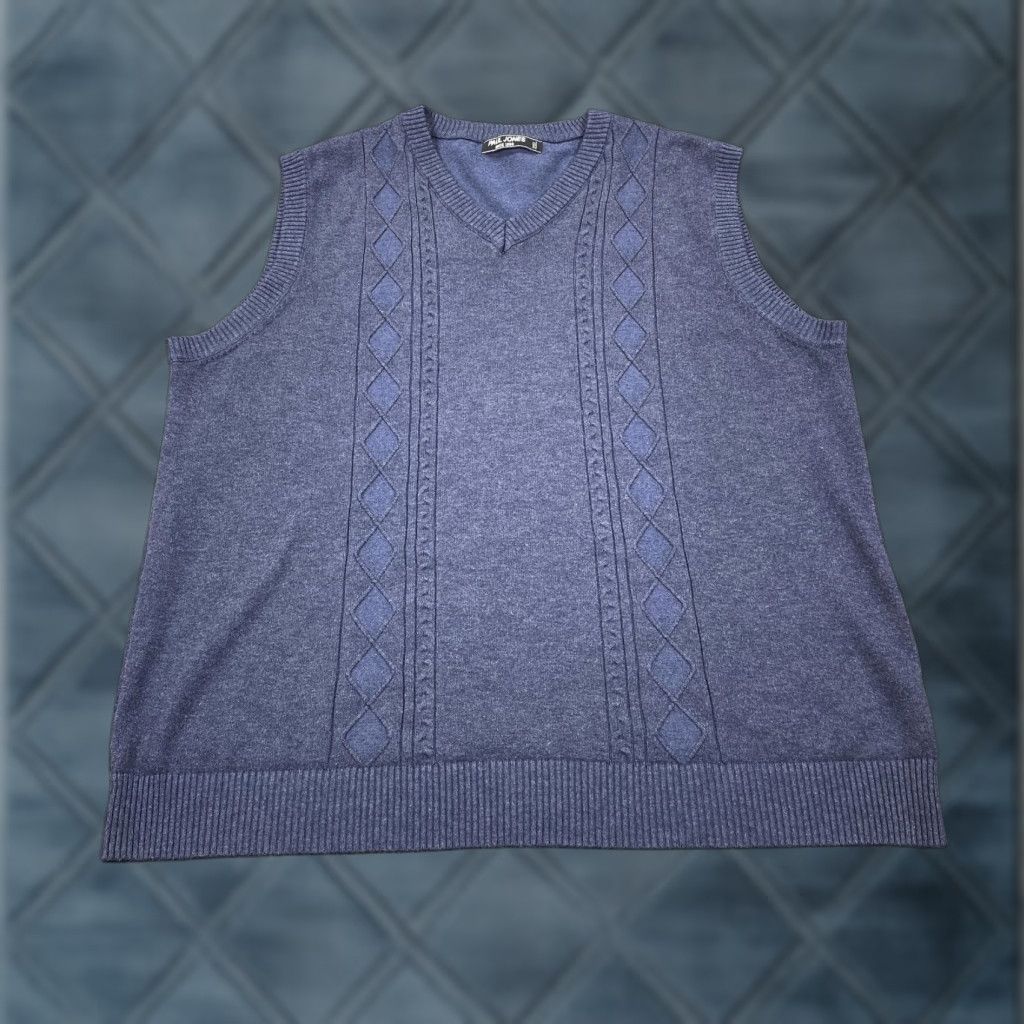 Vintage Paul Jones Mens Sweater Vest 2XL Blue V-Neck Cable-Knit Sleeveless Pullover Vest Size US XXL / EU 58 / 5 - 1 Thumbnail
