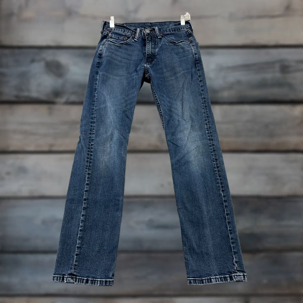 Levi's Levi's 514 Jeans Mens 29x30 Blue Straight Regular Distressed Stretch Dark Wash Denim 5-Pocket Mens Regular Blue Jeans + Levi's 500 Series Model 514 Size US 29 - 1 Thumbnail