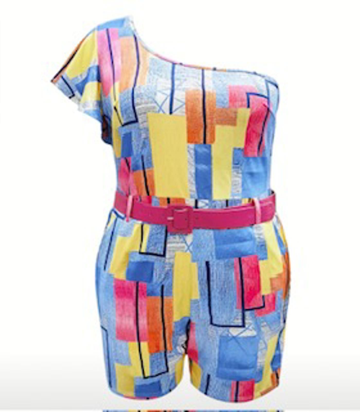 Designer Colorful One Shoulder Romper (without belt) Size 42" / US 20 - 2 Thumbnail