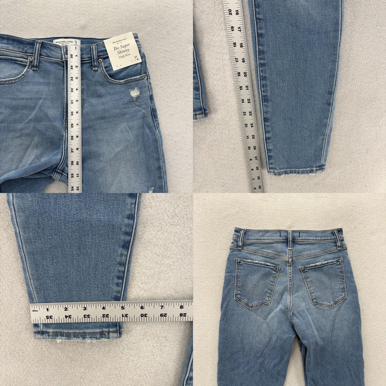 Abercrombie & Fitch Abercrombie & Fitch Skinny Jeans Womens 4 Blue High Rise Distressed NWT Size 27" / US 4 / IT 40 - 8 Thumbnail