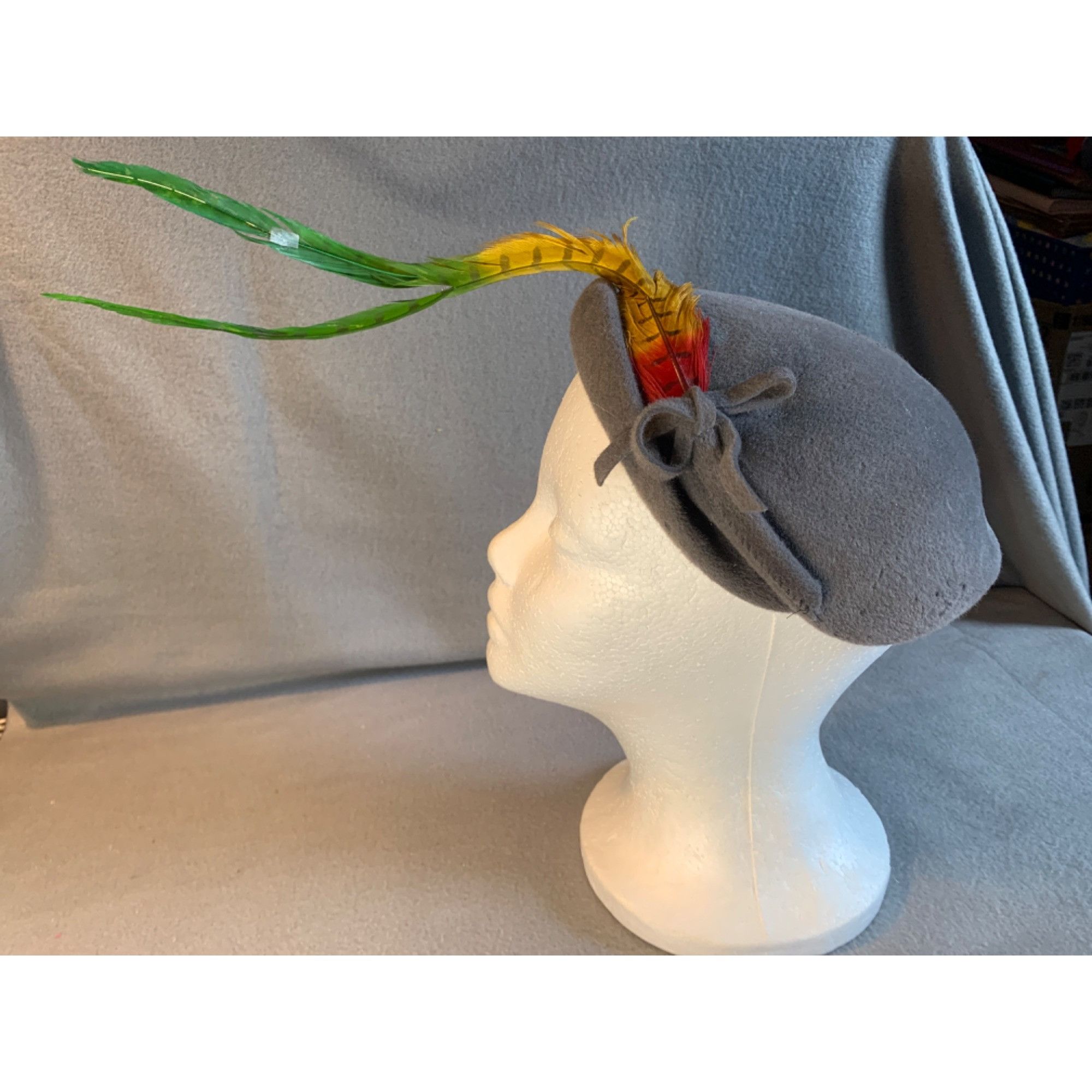 Vintage Tyrolean Green Felt Fedora Hat With Feather & Button 