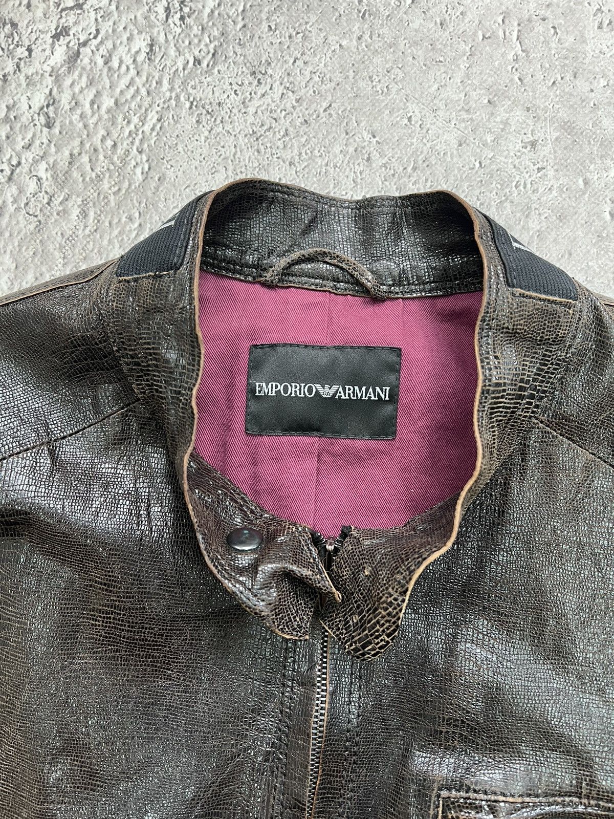 Emporio Armani × Giorgio Armani Vintage GIORGIO ARMANI BROWN LEATHER RACING IGUANA JACKET Size US M / EU 48-50 / 2 - 4 Thumbnail