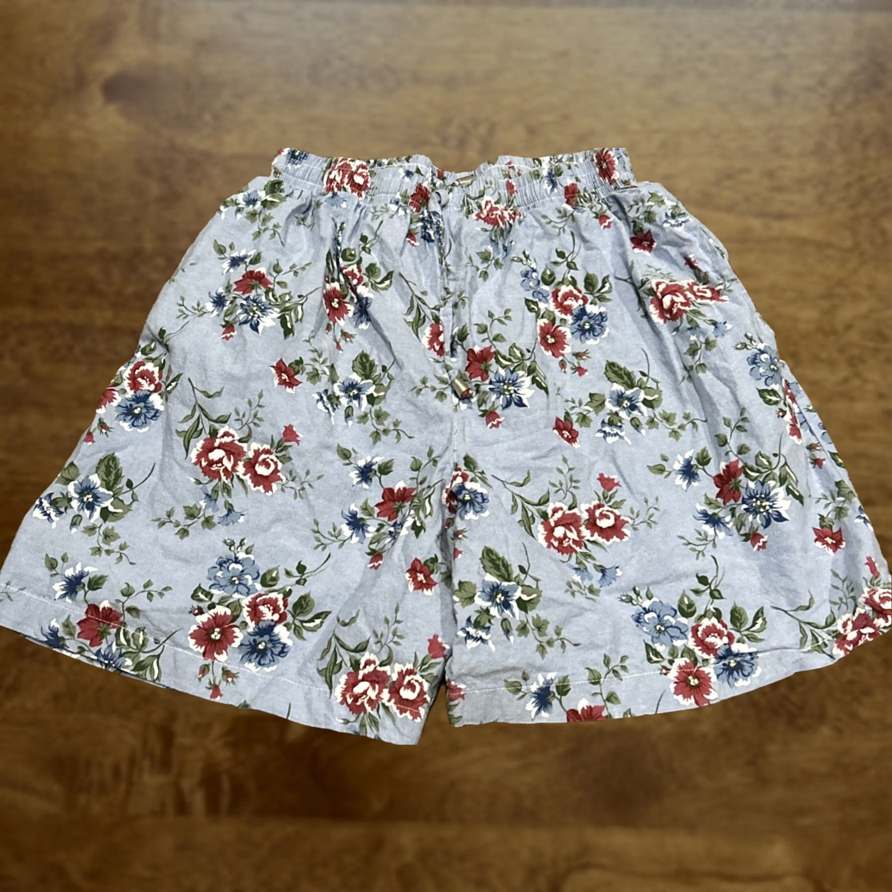 Vintage VTG Capacity Shorts Womens L Floral Blue Knit 100% Cotton High Rise Drawstring Casual 80s Spring Summer Flores Womens Size 36" / US 14 / IT 50 - 1 Thumbnail