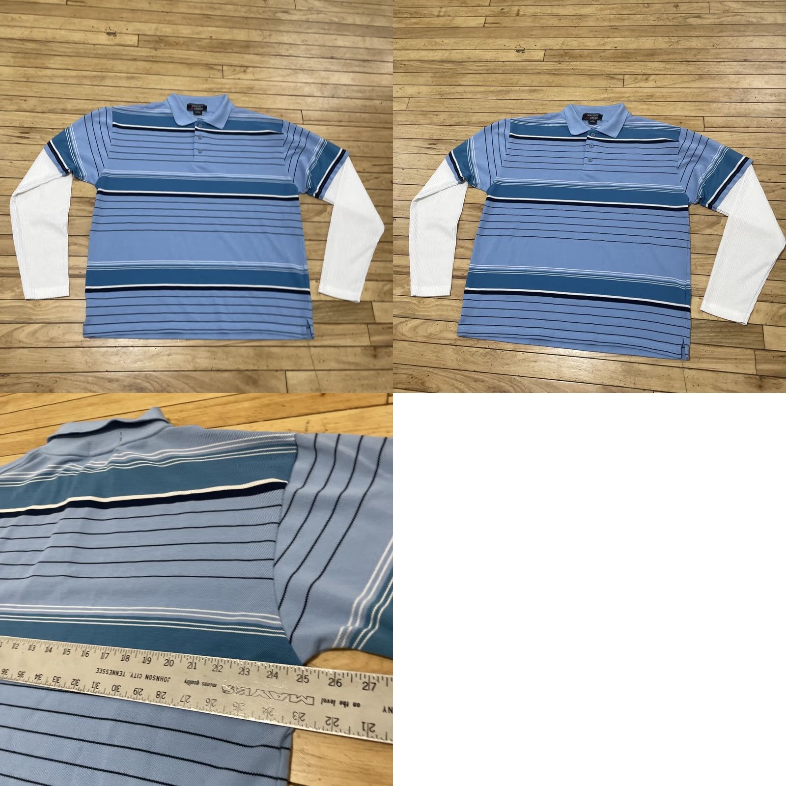 Vintage Walnut Creek Shirt Men 2XL Blue Black Striped White Layered Rugby Sleeves XXL Short Sleeve Size US XXL / EU 58 / 5 - 10 Thumbnail