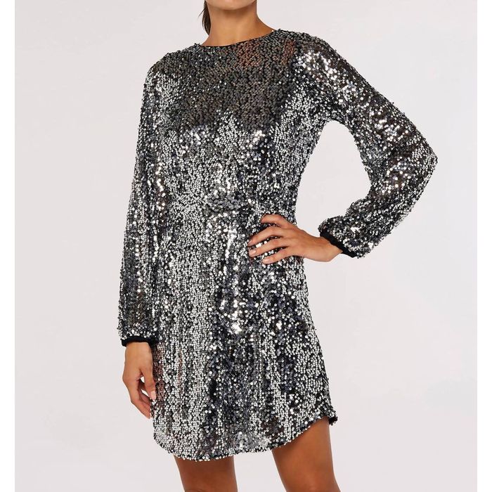 Designer APRICOT Long Sleeve Sequin Dress In Silver | Grailed