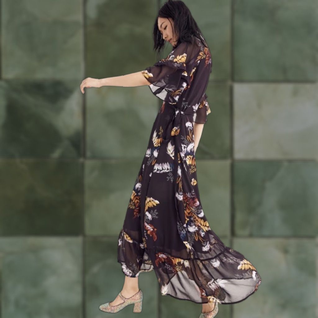 Madewell NWT Madewell Women's Vervain Ruffle Sleeve Wrap Dress Blooming Oasis Midi Purple M Womens Size M / US 6-8 / IT 42-44 - 1 Thumbnail