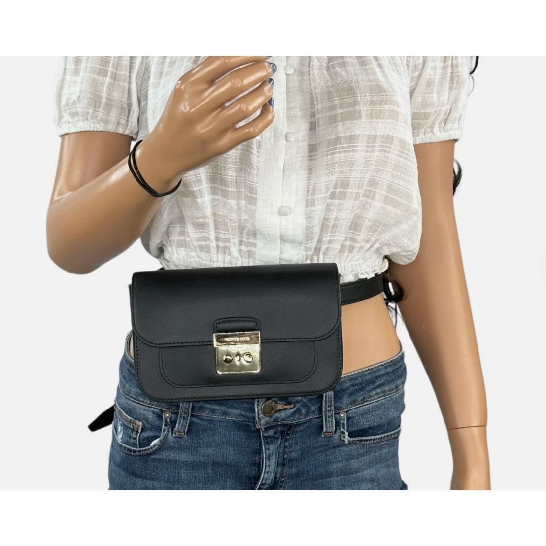 Michael Kors NWT Sloan Flap Belt Bag Leather, Mp $398 in Black, Women's