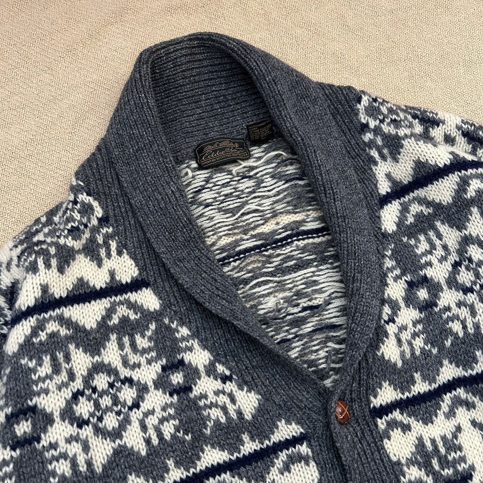 Eddie Bauer × Vintage 90s Shetland Wool Fair Isle Snowflake Cardigan Sweater Large Size US L / EU 52-54 / 3 - 2 Thumbnail