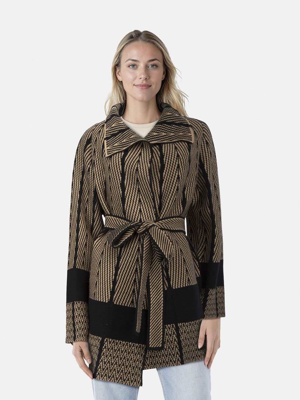 Joseph Brown & Black Wool Chevron Jacquard Jacket Size L / US 10 / IT 46 - 1 Thumbnail