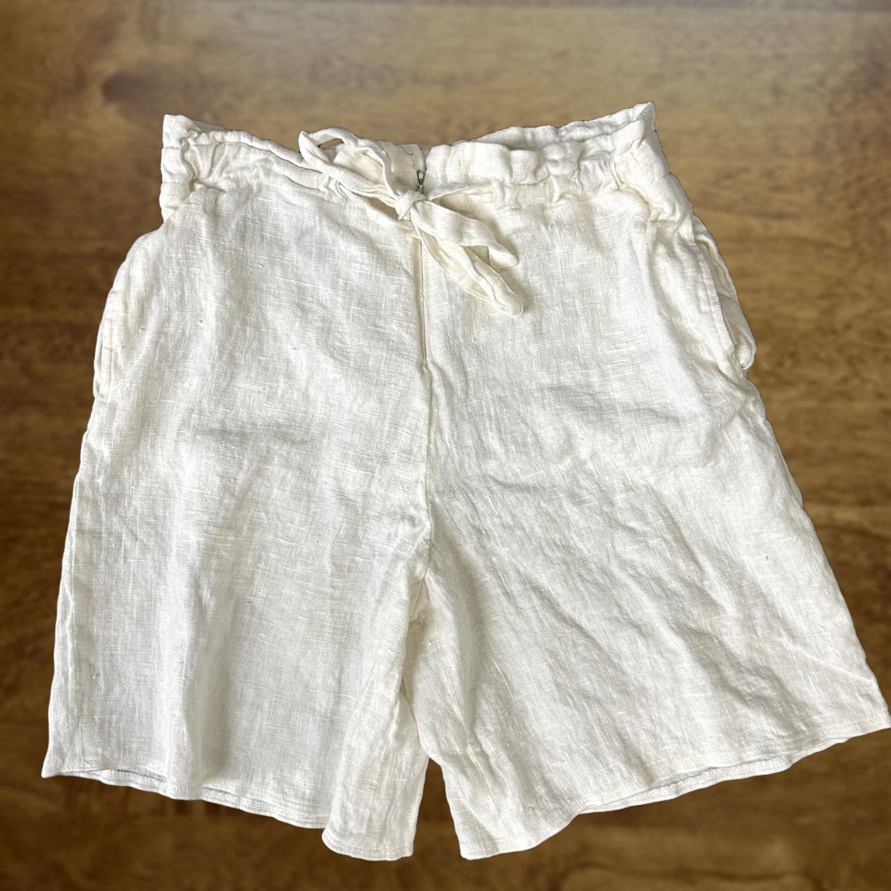 Vintage VINTAGE Linen Shorts Womens Medium White Paperbag Waist Tie Front Relaxed Fit Size 29" - 1 Thumbnail