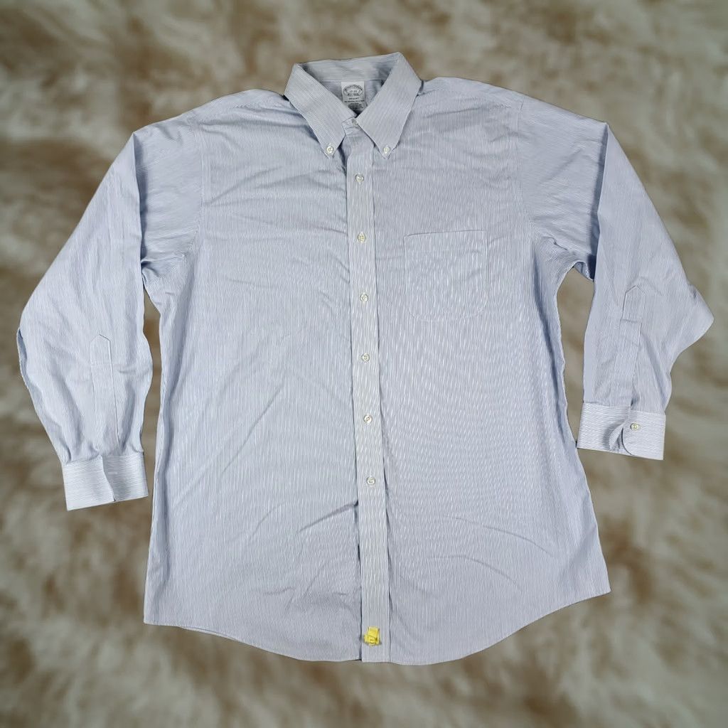 Brooks Brothers Brooks Brothers Shirt Mens 17 Blue Striped Regent Dress Button Up Long Sleeve Regular 100% Cotton Blue Striped Dress Shirt Mens Size 46R - 1 Thumbnail