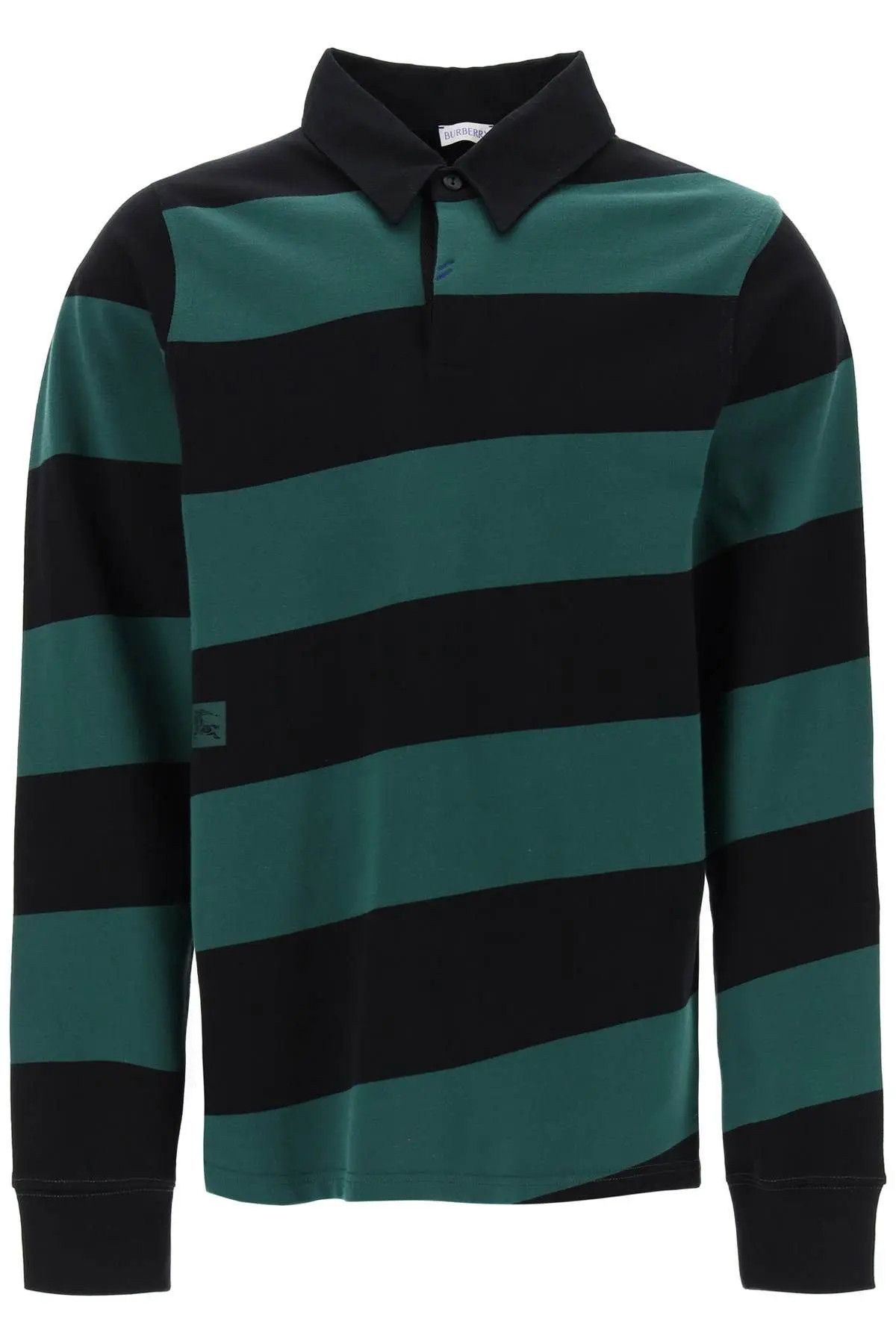 image of Burberry O1S22I1N0224 Striped Long Sleeve Polo Shirt In Black / Green in Black/Green (Size Small)