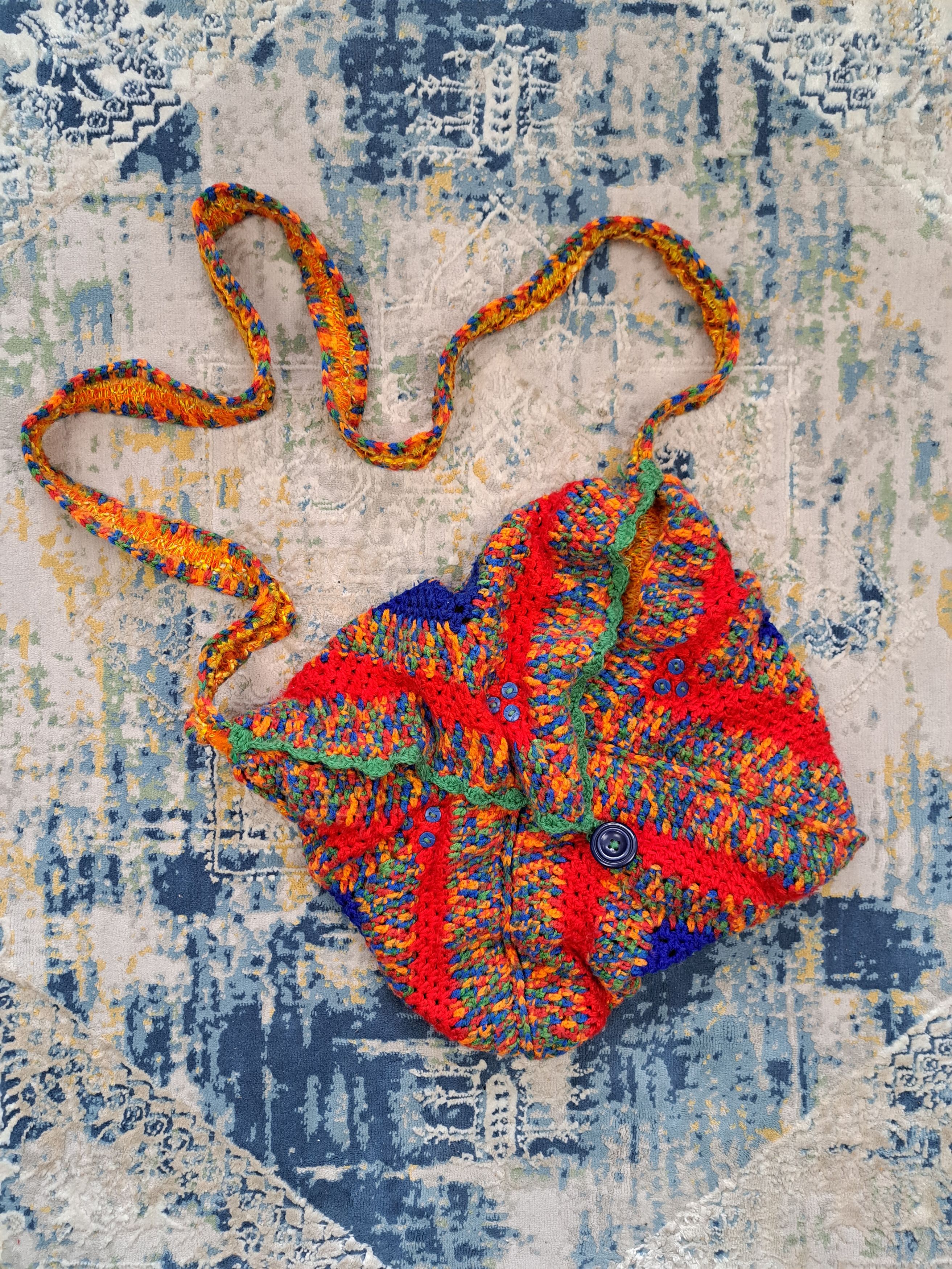 Handmade AvantGarde Handmade Knit Multicolor Crossbody Bag y2k Hippie Size ONE SIZE - 1 Thumbnail