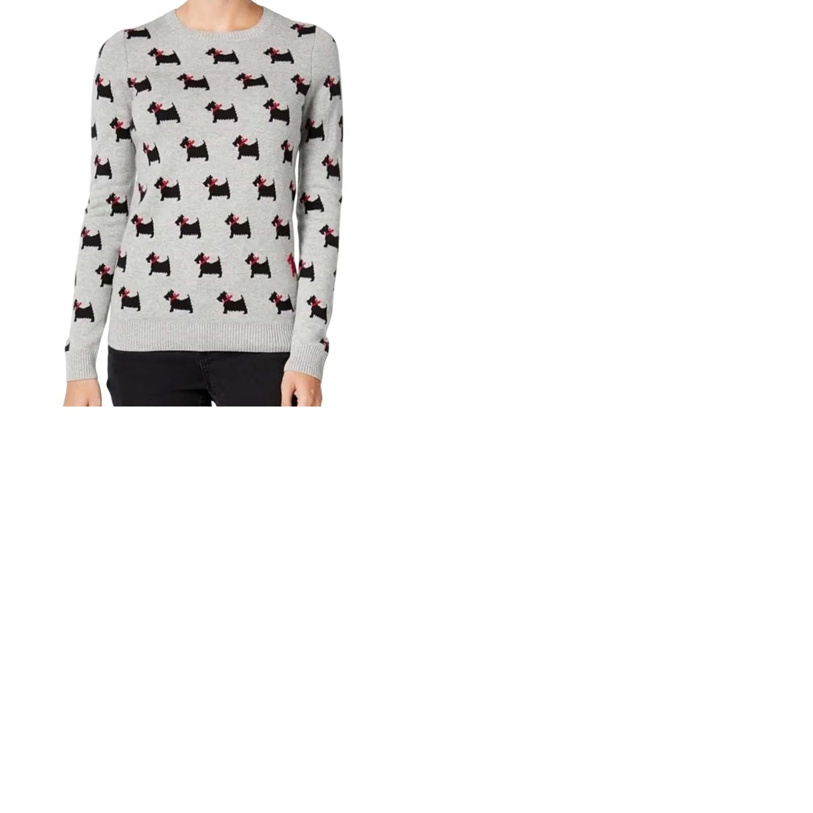 Charter Club Charter Club Petite Sweater Scottie Dog Print Gray Cotton Blend PS Women Size S / US 4 / IT 40 - 10 Thumbnail