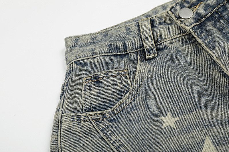 Vintage Men's American Retro Street Star-Patterned Denim Shorts Size US 32 / EU 48 - 3 Thumbnail