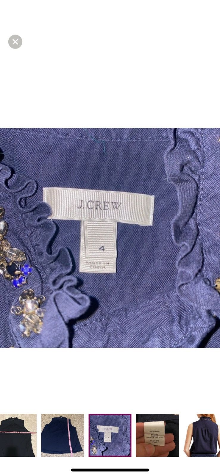 J.Crew J. Crew navy blue tilda sleeveless ruffled jeweled blouse Size S / US 4 / IT 40 - 5 Thumbnail