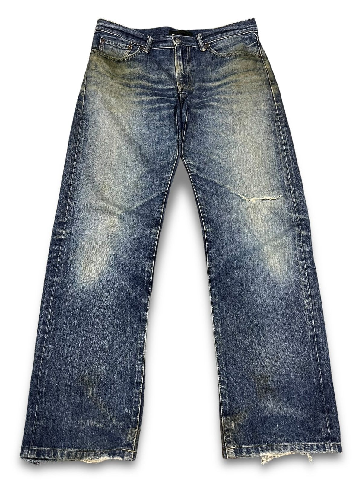 Japanese Brand × Uniqlo Vintage Uniqlo Blue Wash Distressed Loose Style Jeans 34x30 Size US 34 / EU 50 - 1 Thumbnail