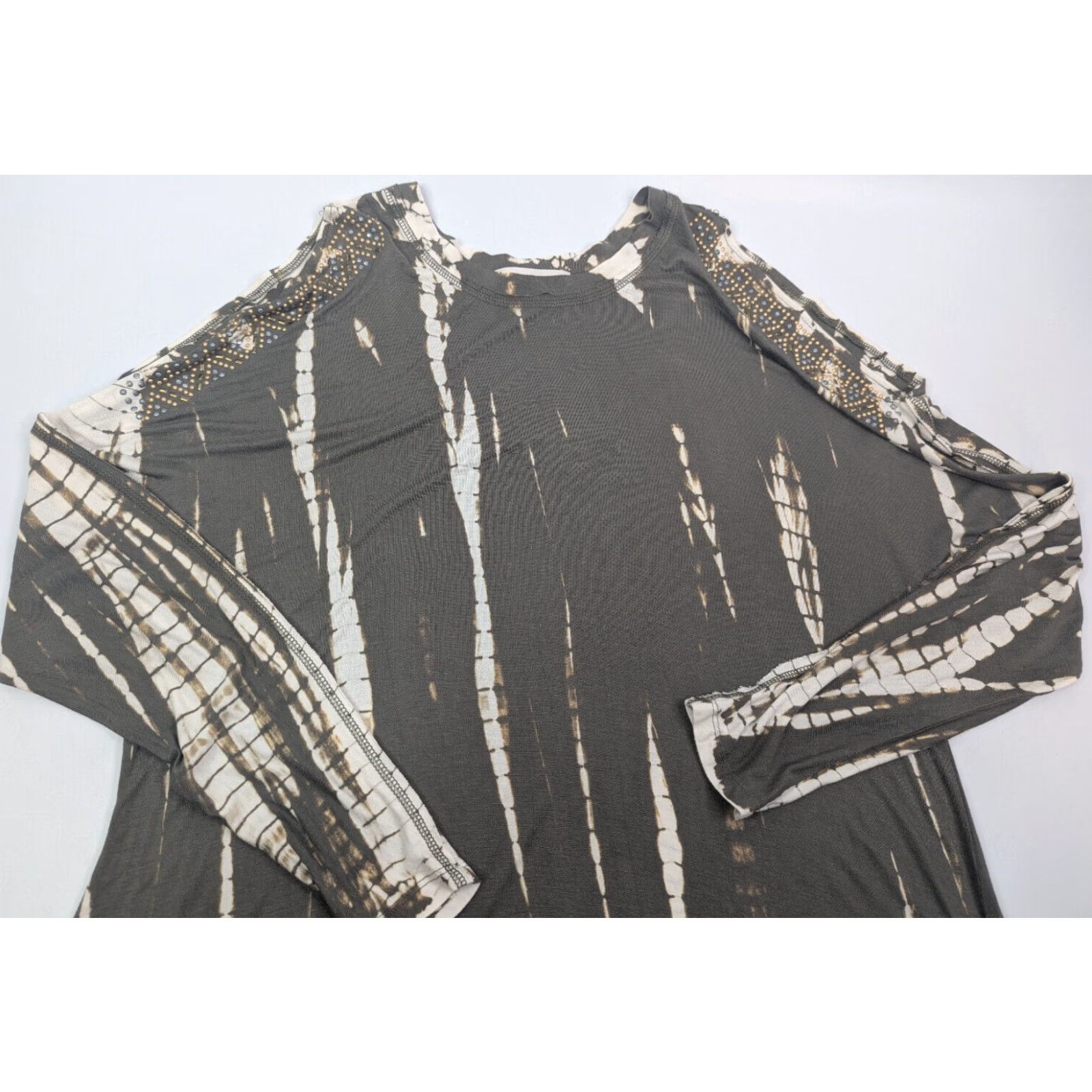 Vintage Knox Rose Blouse Knit Top Tie Dye Olive Green Studded Long Sleeve Womens Large Size L / US 10 / IT 46 - 5 Thumbnail