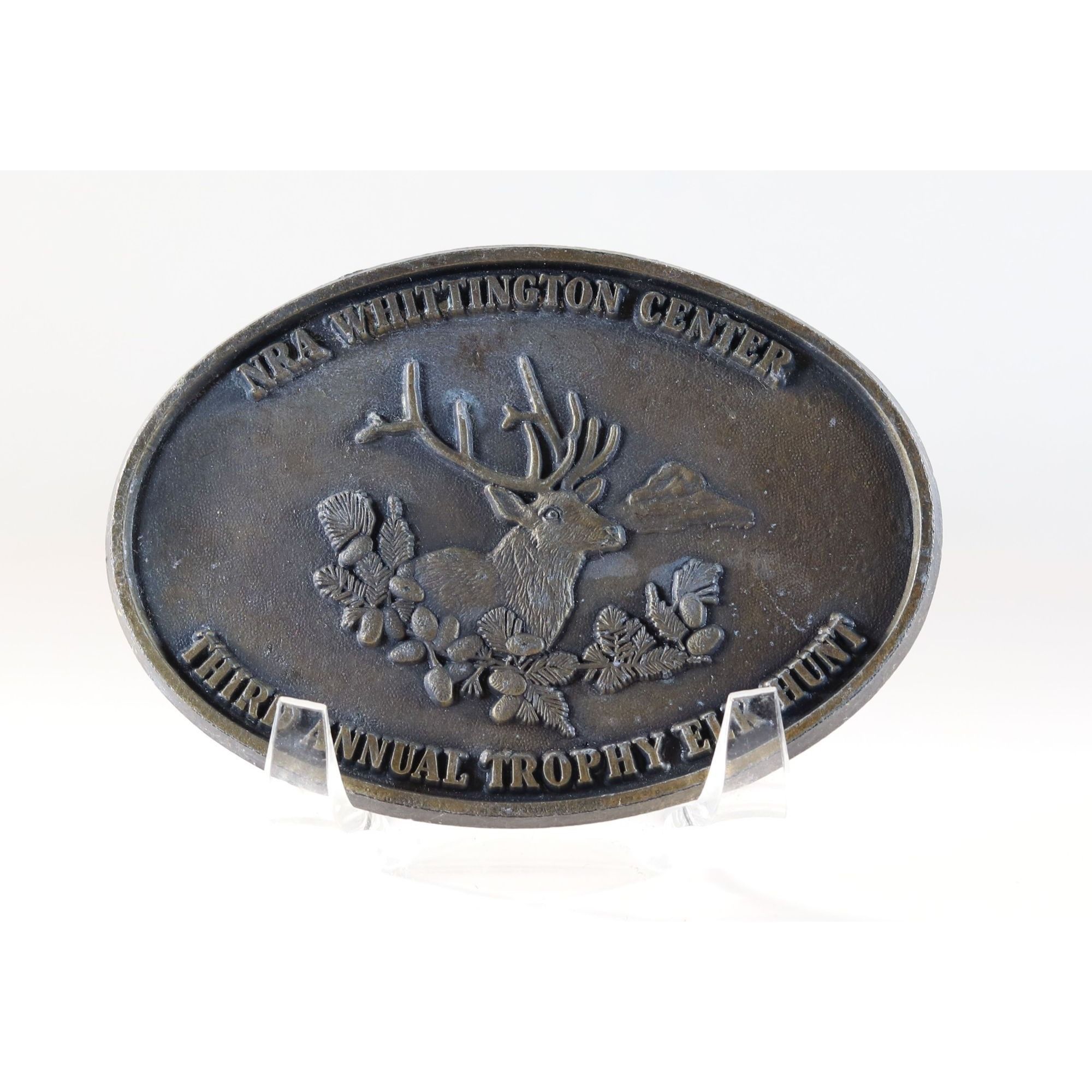 Vintage Belt Buckle NRA Third Annual Trophy Elk Hunt Brass Buckle Size ONE SIZE - 2 Thumbnail