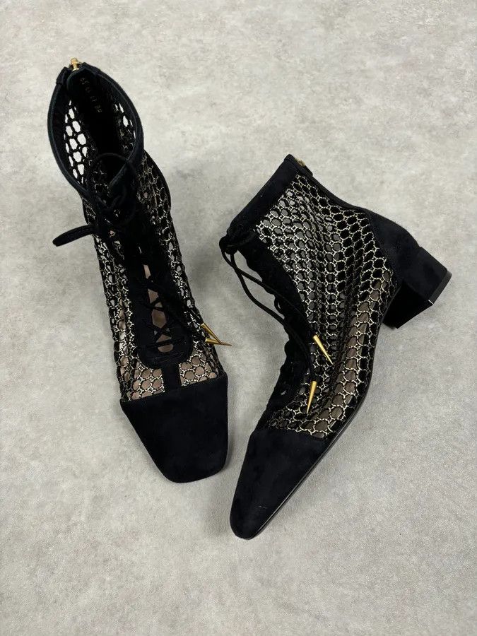Dior 2000s Christian Dior Naughtily Black Spike Aglet Lace-Up Ankle Boots Size US 8 / IT 38 - 8 Thumbnail