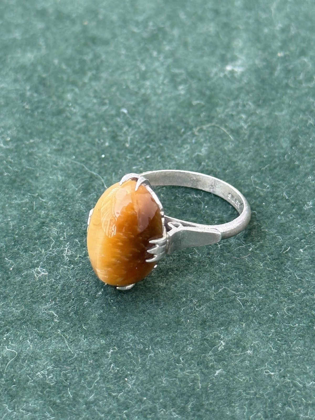 Vintage Vintage Sterling Silver Tiger's Eye Solitaire Ring Size ONE SIZE - 1 Thumbnail