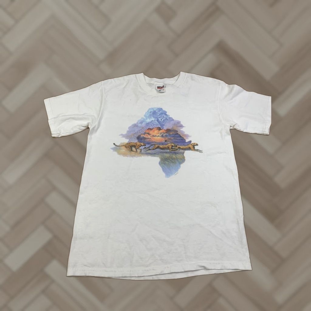 Anvil VINTAGE Anvil Shirt Mens S White Cheetah Animal Africa 11542 Short Sleeve T-Shirt Size US S / EU 44-46 / 1 - 1 Thumbnail