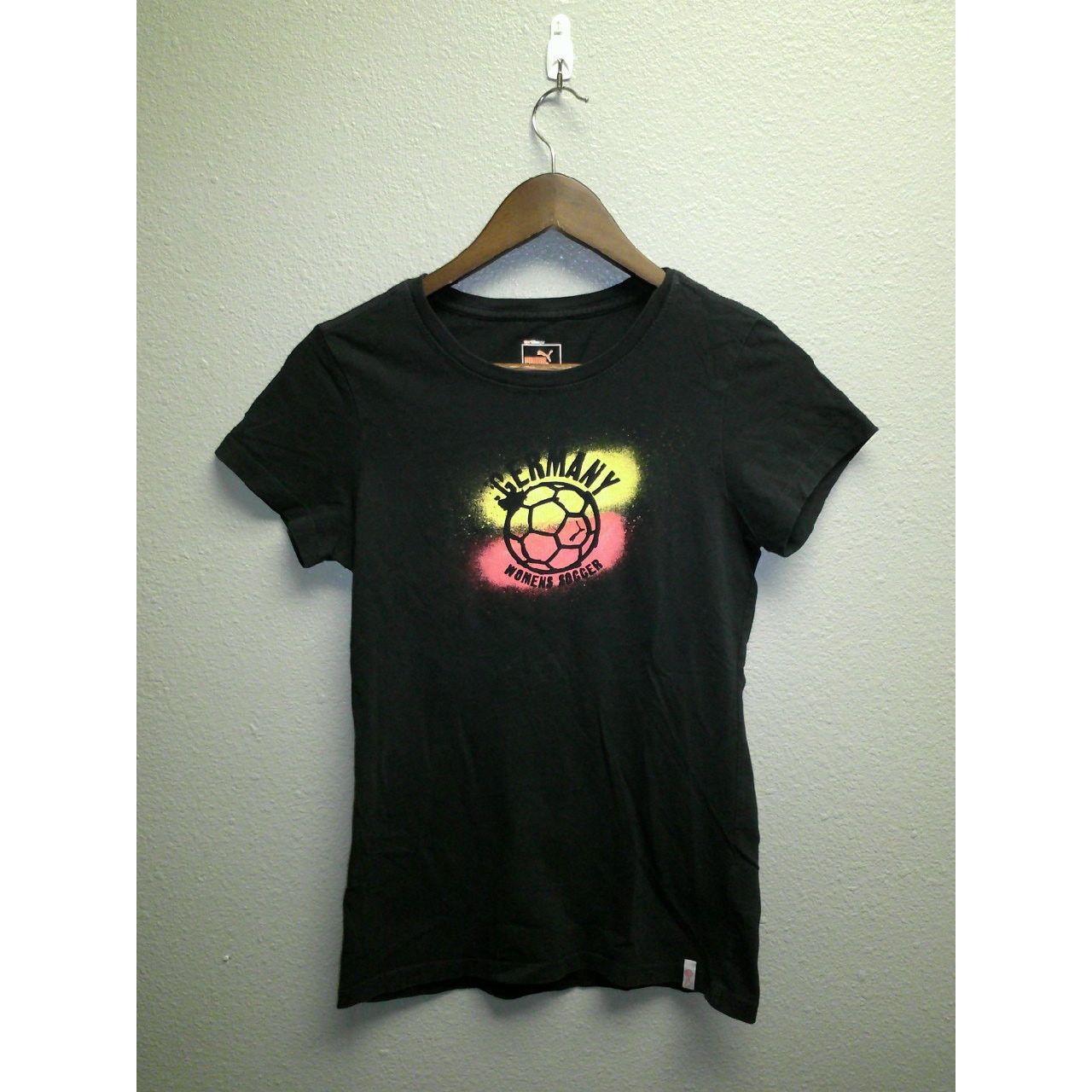 Puma Germany Women's Soccer Graphic T-Shirt Black Sport Tee Small Size S / US 4 / IT 40 - 1 Thumbnail