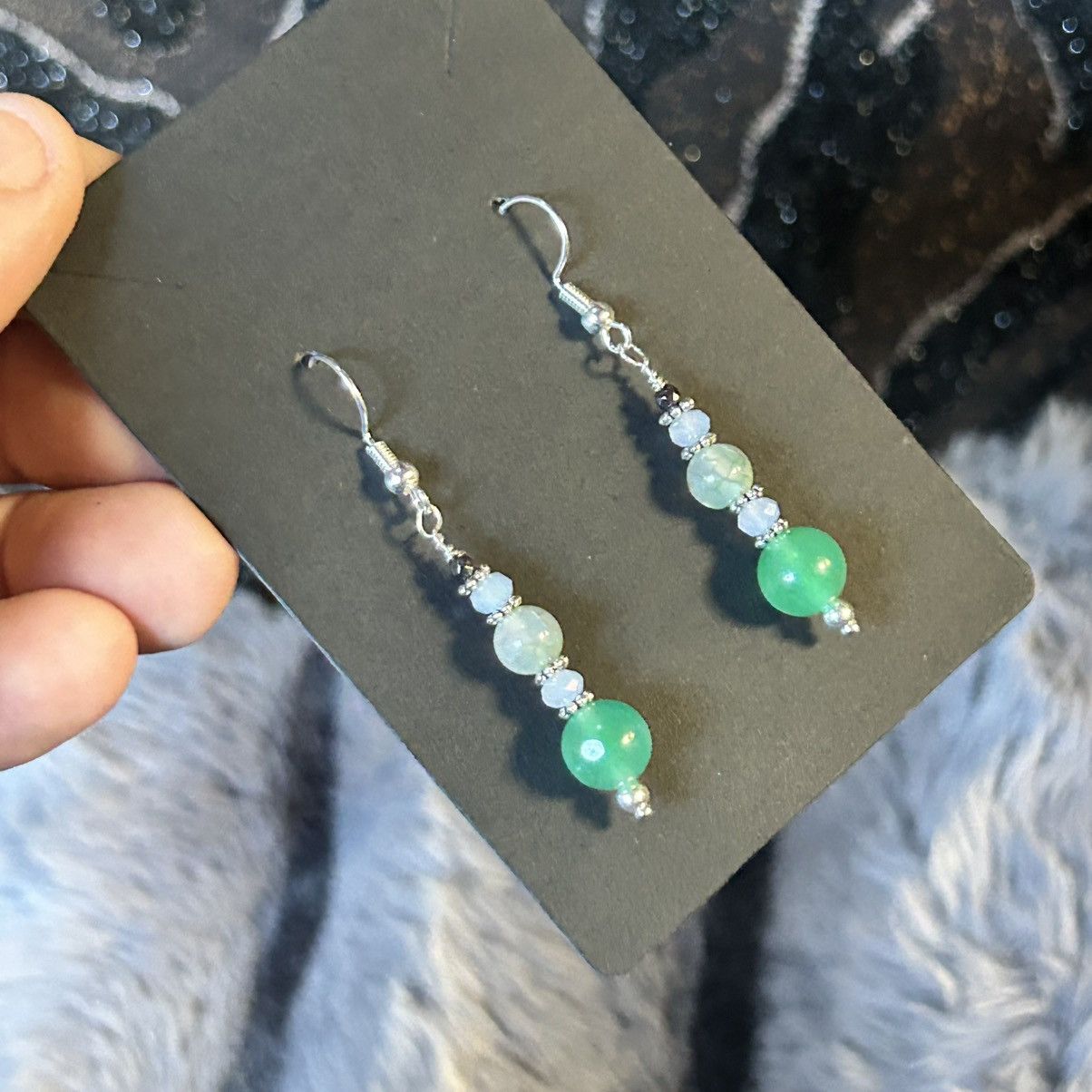 Handmade Handcrafted elegant chalcedony dragon vein agate earrings Size ONE SIZE - 1 Thumbnail