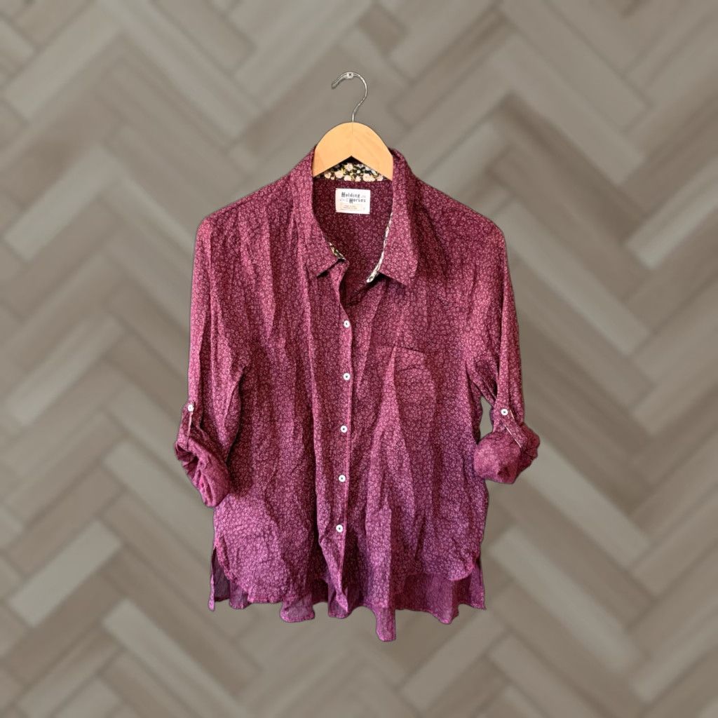 Vintage Holding Horses Womens Red Floral Pattern Button-Up Long Sleeve Size 12 Percent ော် Size XL / US 12-14 / IT 48-50 - 1 Thumbnail