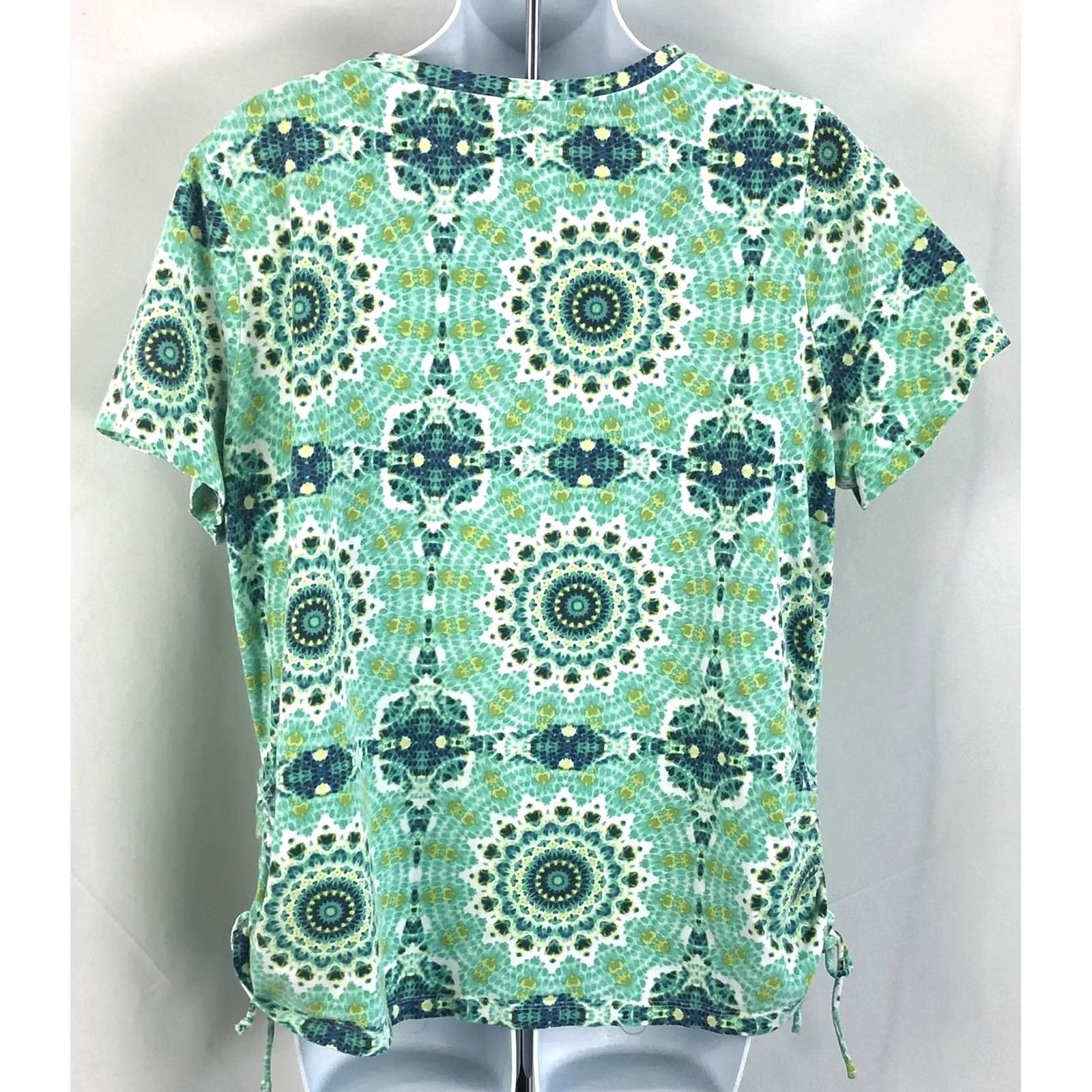 B Sides Caribbean Joe Top 1X Green V-Neck Tie Dye Geo Ruched Tie Sides Beach Hippie Boho Size XL / US 12-14 / IT 48-50 - 3 Thumbnail