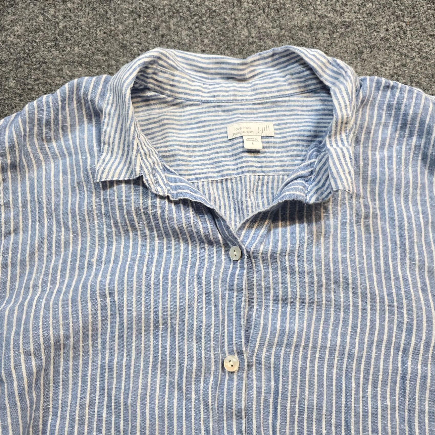J. Jill J. Jill Top Women Large Blue Stripe Linen Button Long Sleeve Beach Casual Coastal Size L / US 10 / IT 46 - 2 Thumbnail