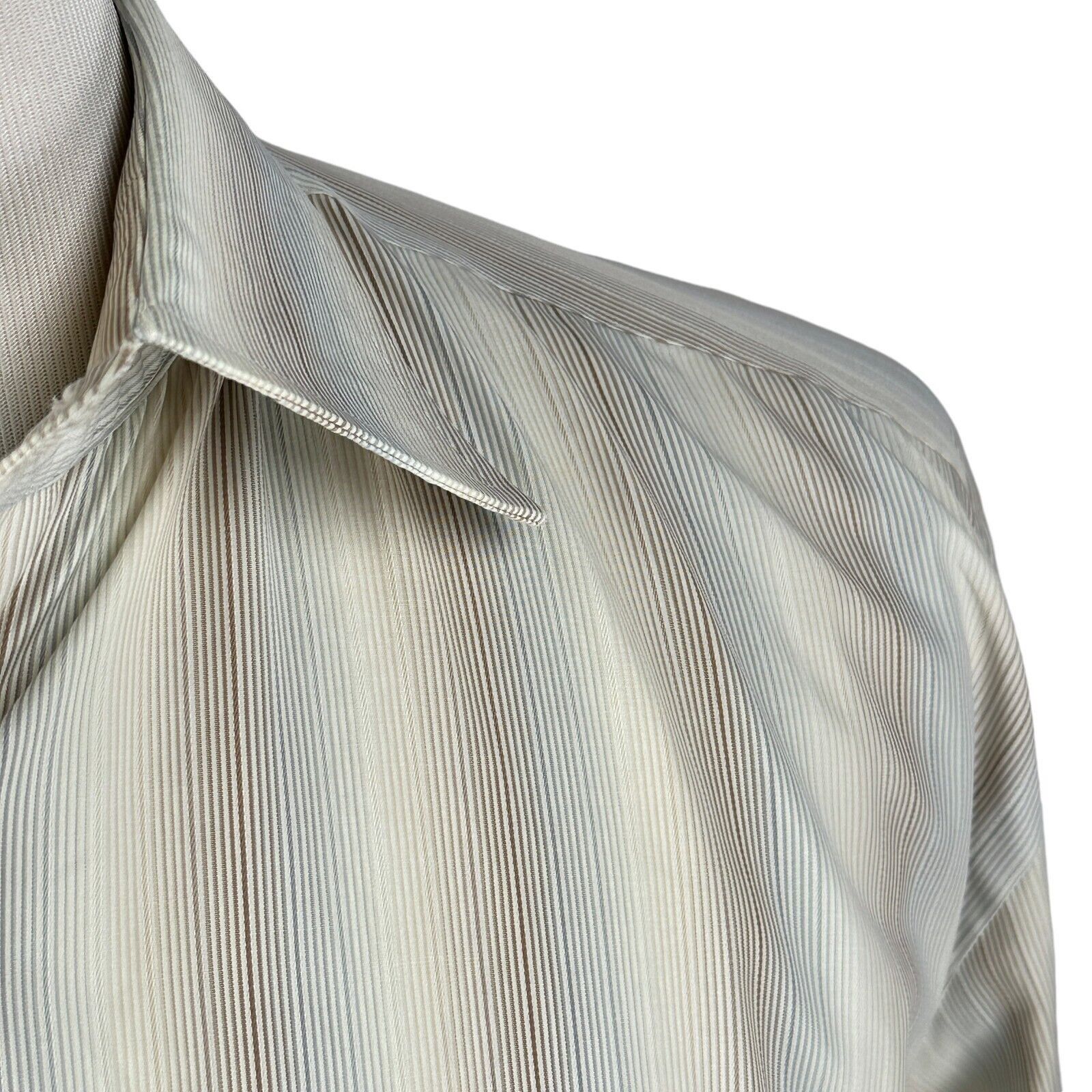 The Unbranded Brand Marol Bolgna Dress Shirt Mens 43 17 Cream Blue Brown Striped Size US L / EU 52-54 / 3 - 3 Thumbnail