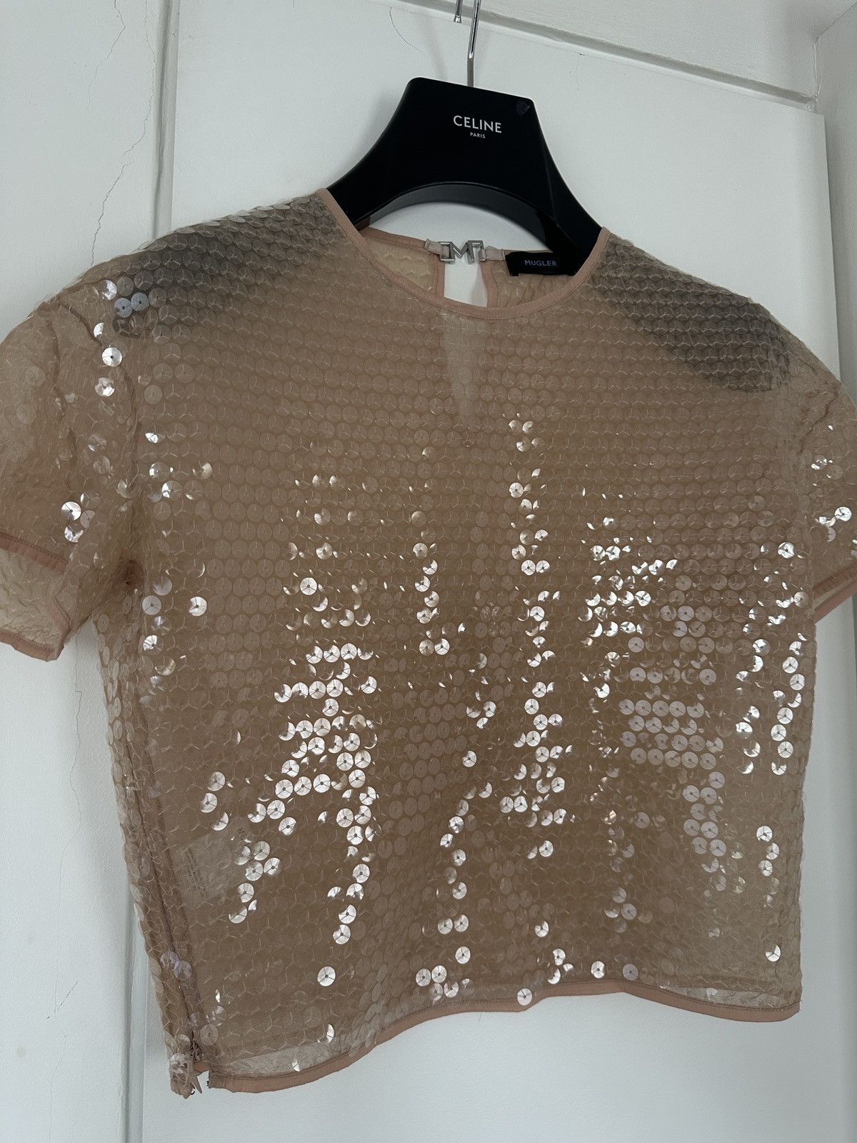 Mugler Mugler Paris tan shiny sequin crop top Size M / US 6-8 / IT 42-44 - 2 Thumbnail