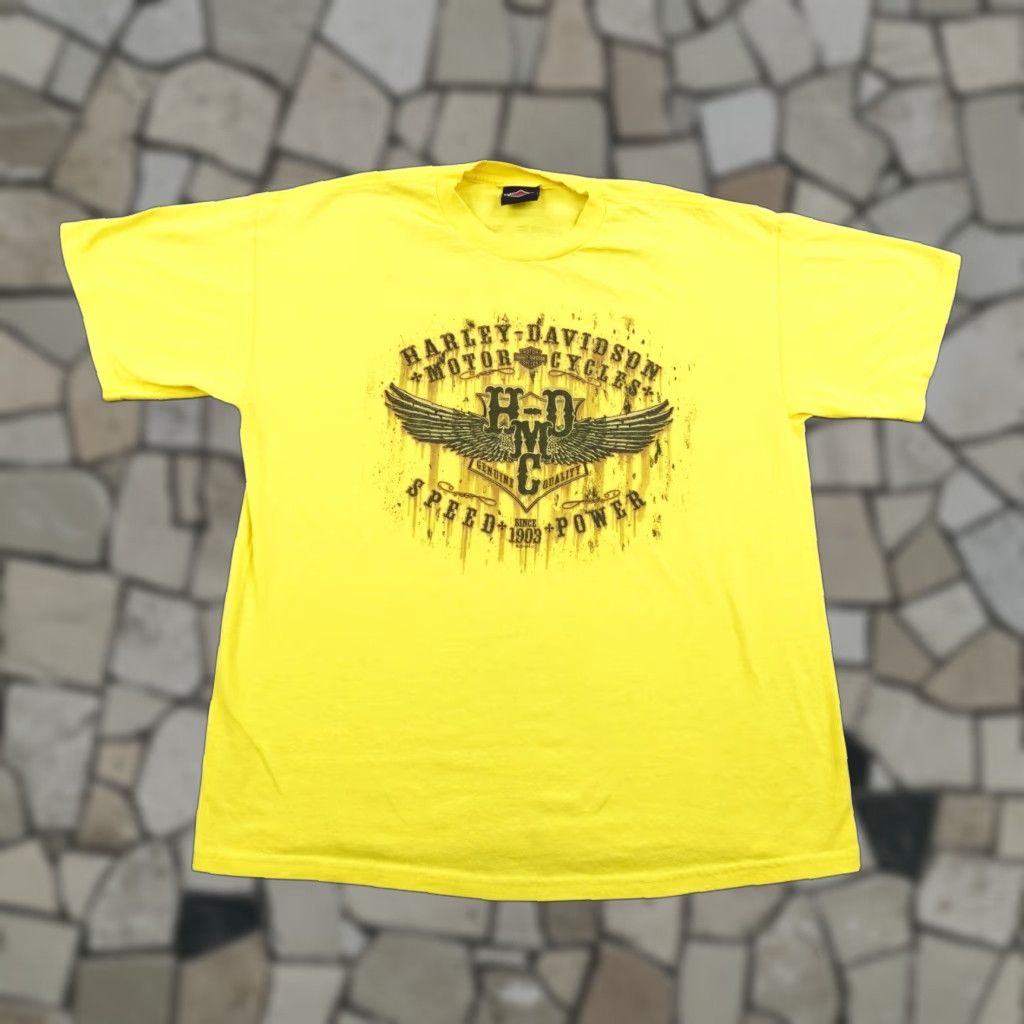 Harley Davidson Harley-Davidson Shirt Mens XL Yellow Biker Motorcycle Tee Crew Neck Short Sleeve Graphic Print Vintage? No Vintage. Size US XL / EU 56 / 4 - 1 Thumbnail