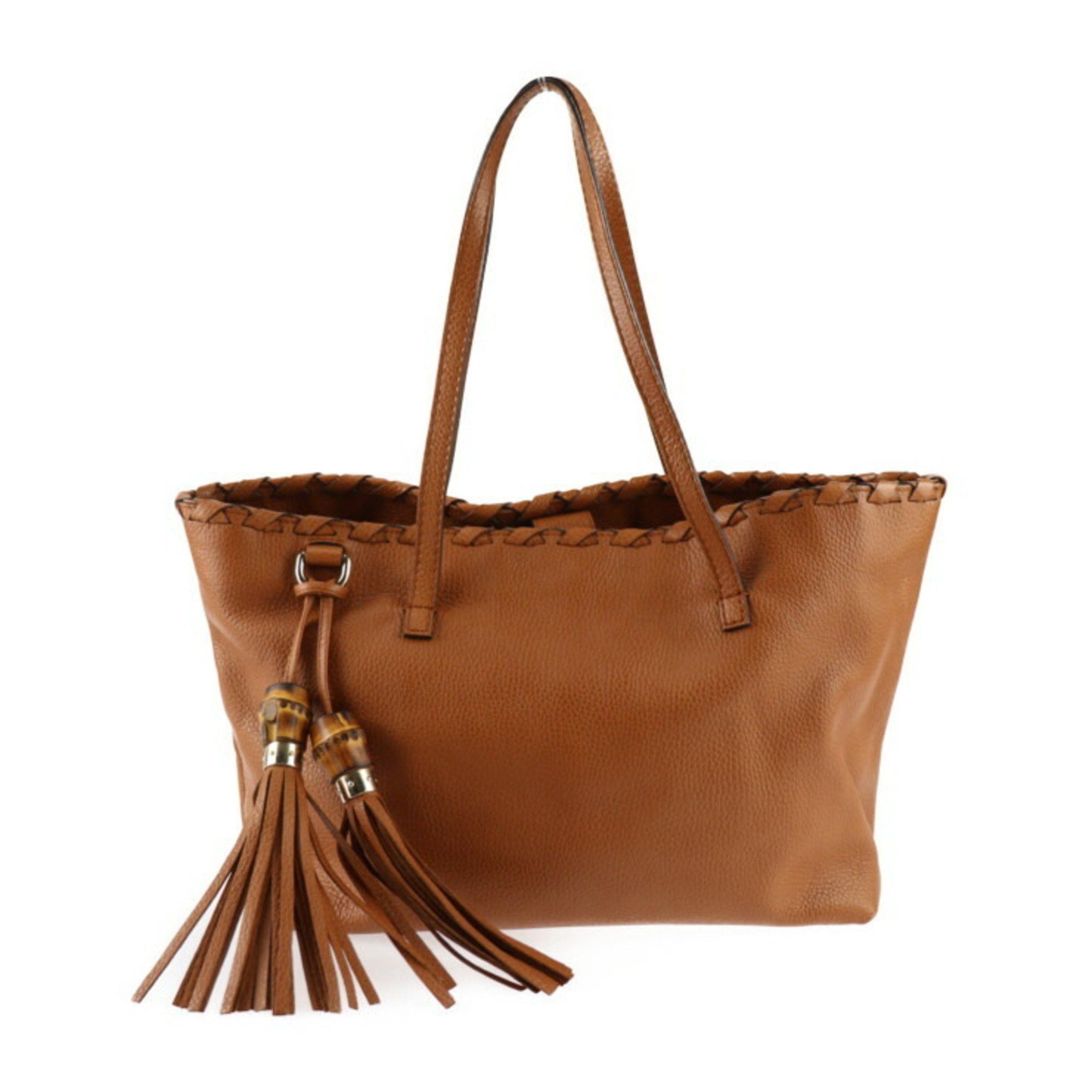 image of Gucci Bamboo Tote Bag 354665 Leather Brown Shoulder Tassel, Women's