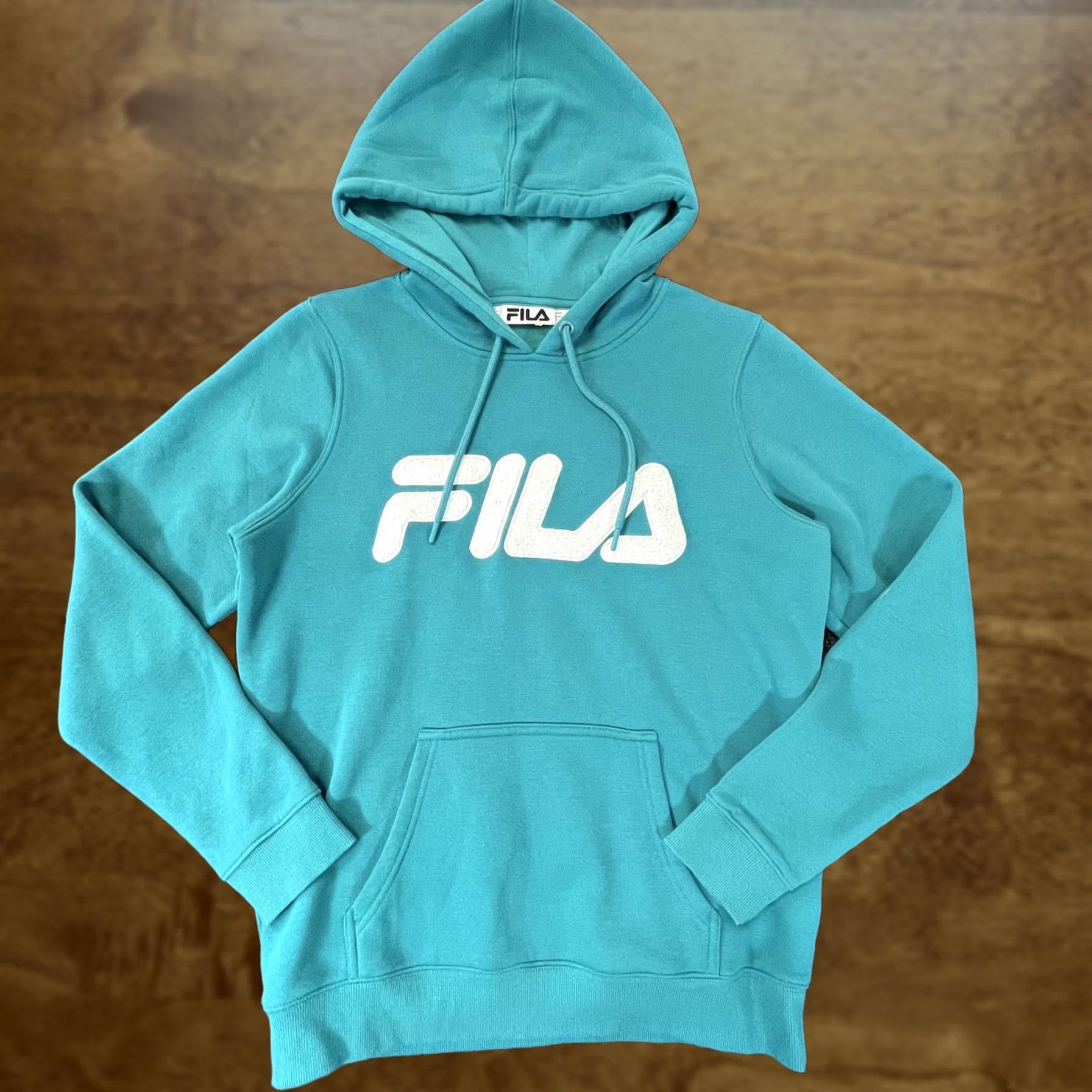 Fila VINTAGE FILA Hoodie Mens Large Pullover Sweatshirt Kangaroo Pocket Spell Out Green Size US L / EU 52-54 / 3 - 1 Thumbnail