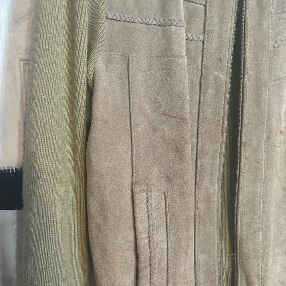 Designer Alvin Josef X-Large beige cream sweater suede zip up jacket Size US XL / EU 56 / 4 - 3 Thumbnail