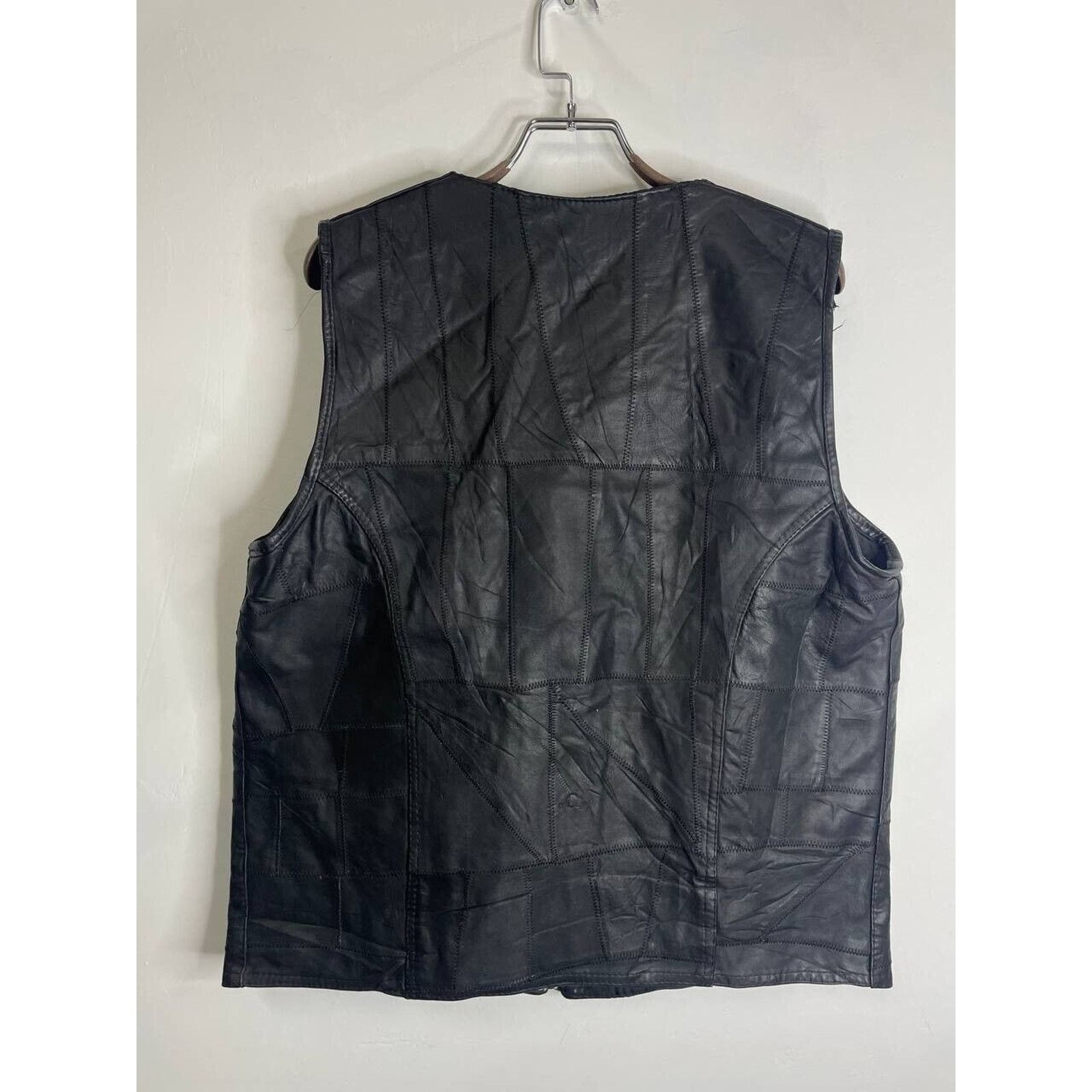 Vintage Vintage Black Leather Patchwork Utility Vest Multi-Pocket Size US XL / EU 56 / 4 - 2 Thumbnail